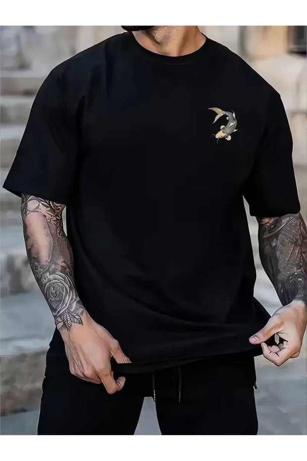 Black Unisex Oversize T-Shirt Printed Men's Women's Relaxed Fit Casual Trend Streetwear