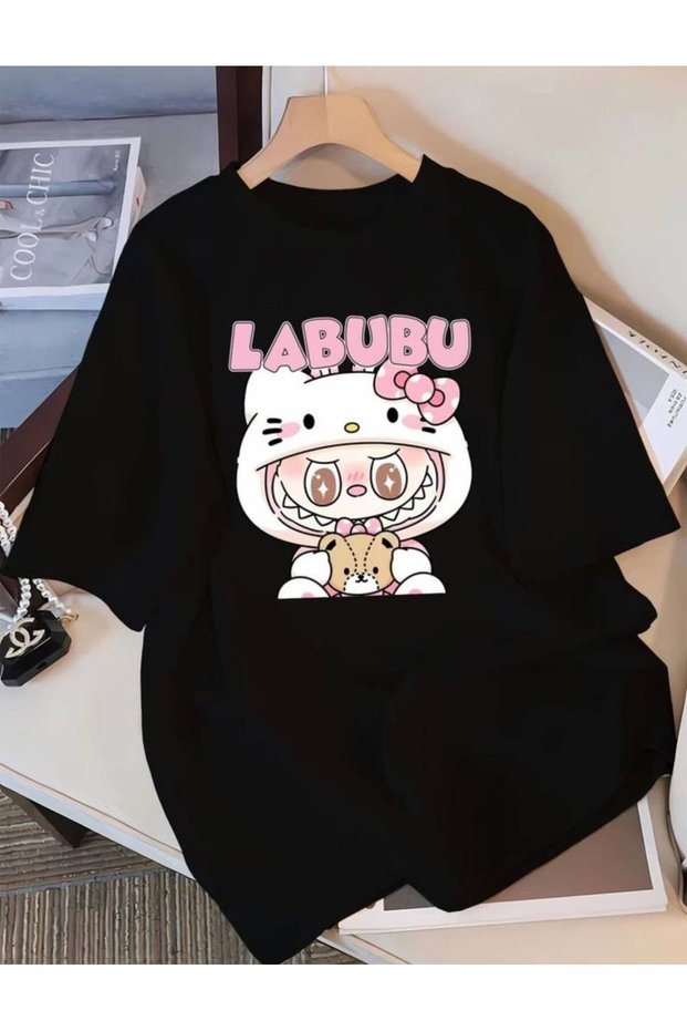 Black Unisex Oversize T-Shirt Printed Men's Women's Relaxed Fit Casual Trend Streetwear