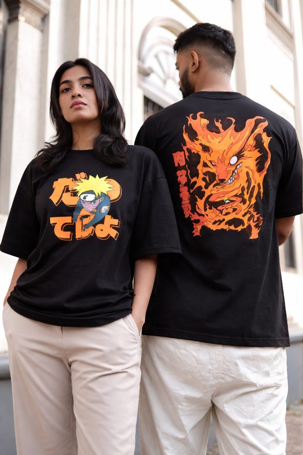 Black Unisex Oversize T-Shirt Printed Men's Women's Relaxed Fit Casual Trend Streetwear