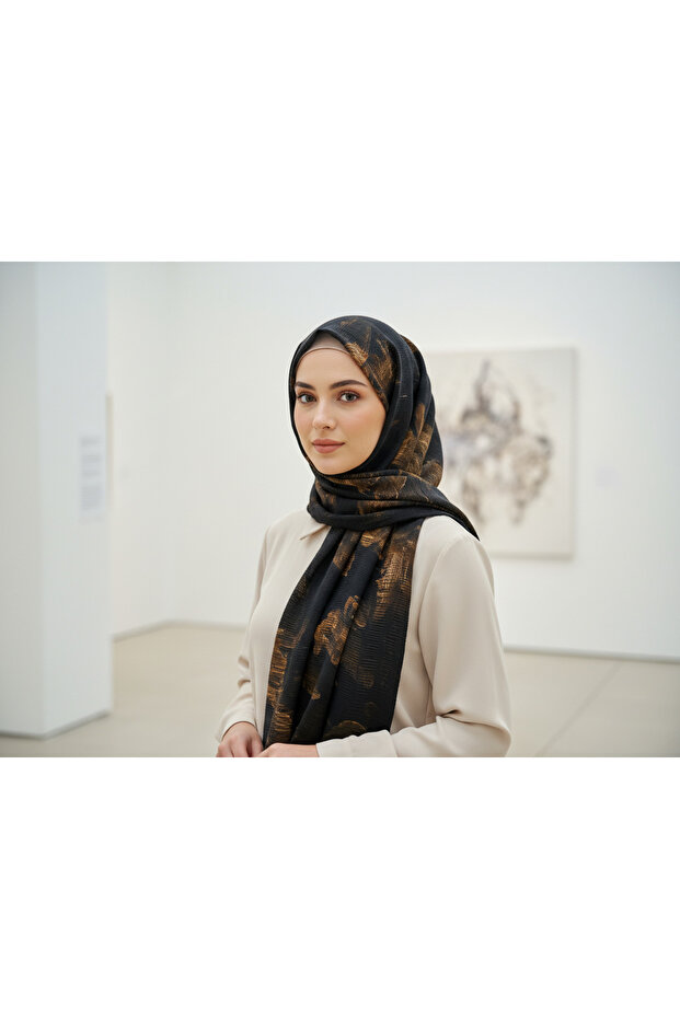Müslüm, Floral Leaf Patterned Wrap Shawl – Elegant, Non-Slip, Sweat-Resistant and Comfortable to Use 75 X 200 cm