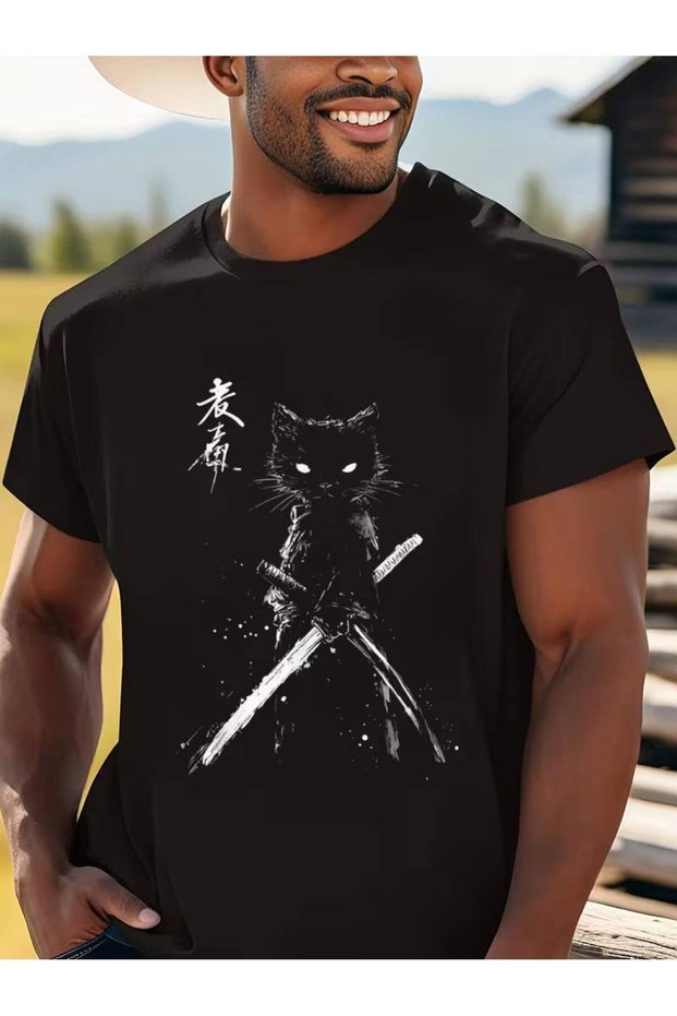 Black Unisex Oversize T-Shirt Printed Men's Women's Relaxed Fit Casual Trend Streetwear