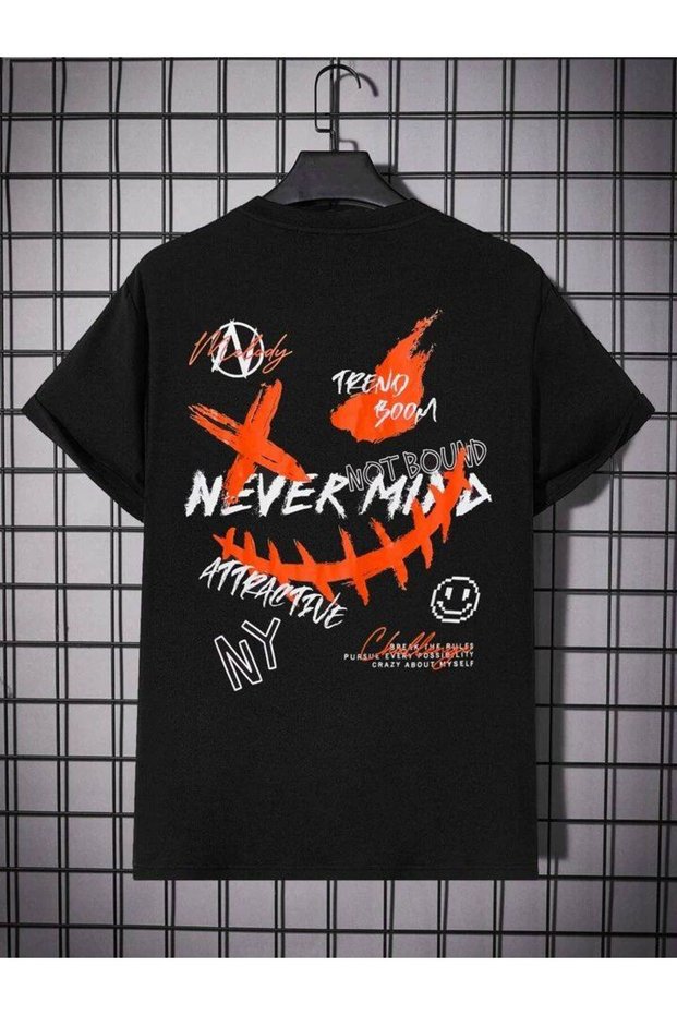 Black Unisex Oversize T-Shirt Printed Men's Women's Relaxed Fit Casual Trend Streetwear