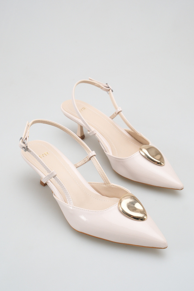 Women's Buckle Open Back Short Pointed Heeled Shoes in Patent Leather