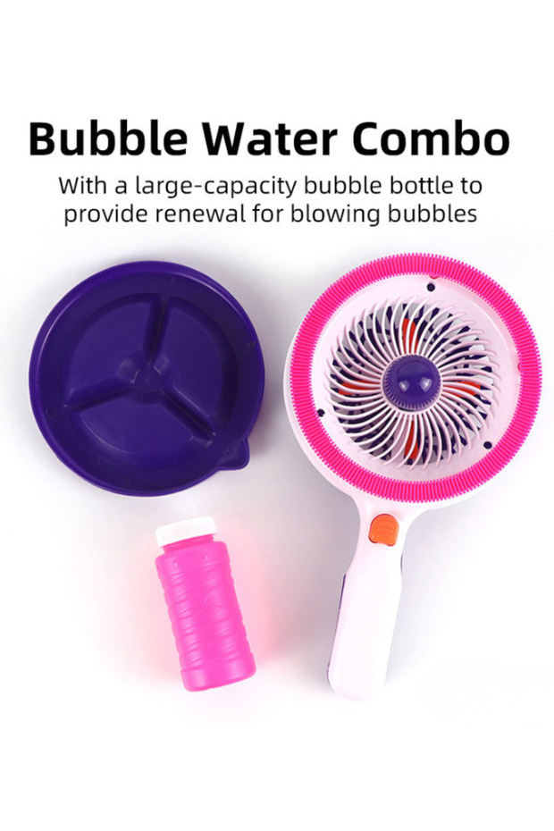 Bubble Blower Fan Toy with Bubble Solution & Tray, One-Button Big Bubbles - 7