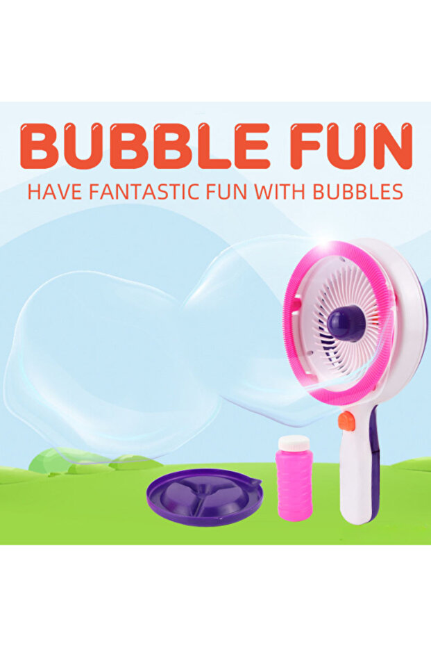Bubble Blower Fan Toy with Bubble Solution & Tray, One-Button Big Bubbles - 4