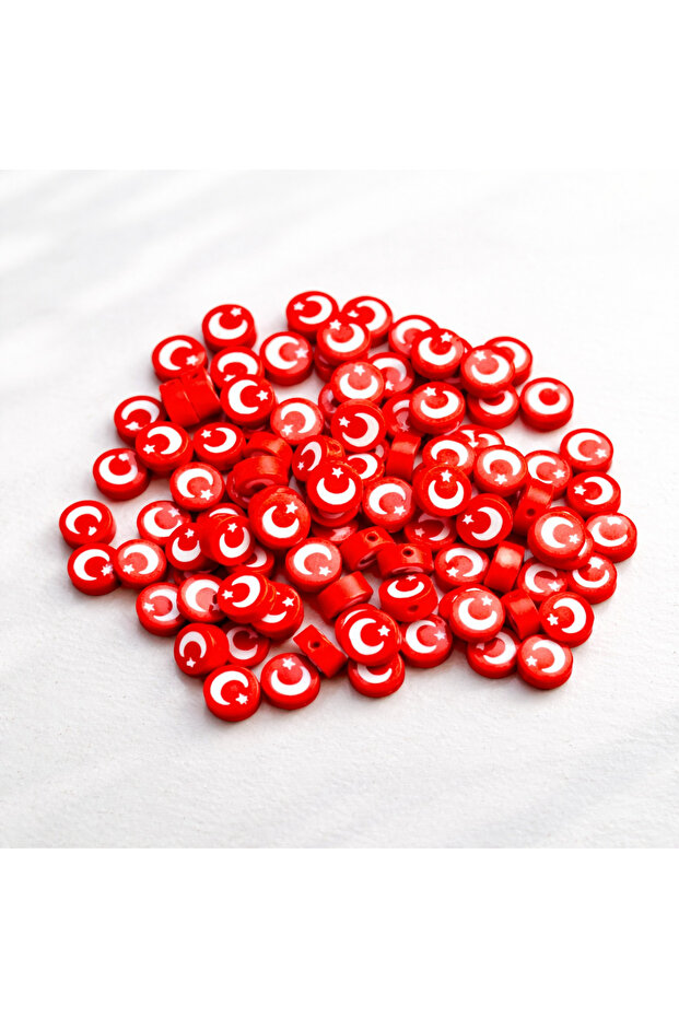 100 Pieces of Polymer Clay Fimo Turkish Flag, Moon Star Beads