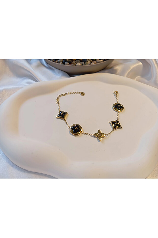 316L Steel Adjustable Chain Bracelet, 17-22 Cm, Women's Accessory, Gold Plated, Black Clover Model