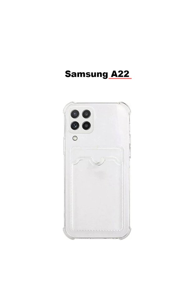 Samsung A22 Compatible Card Holder Wallet Transparent Edge Protected Corners Tank Phone Case