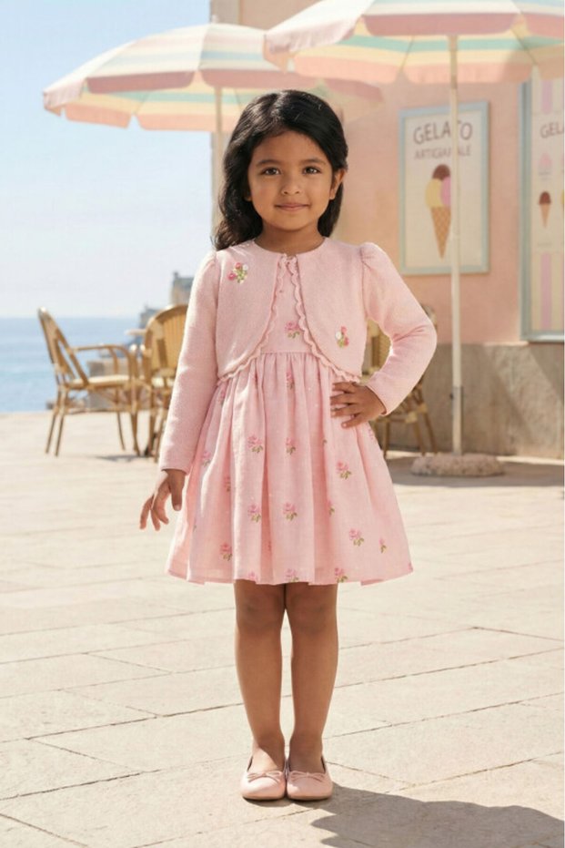 Powder Baby Girls Embroidered Rose Dress & Jacket Set 6-24 Month 36385Pr