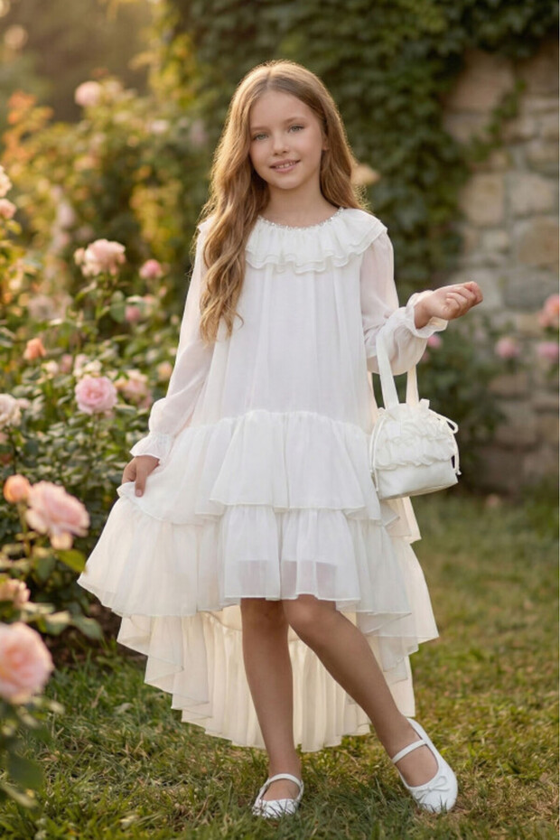 Katkat Ruffled Chiffon Girls' Evening Dress Event Dress with Bag Set 3-4-5-6-7 Years 36263Pr