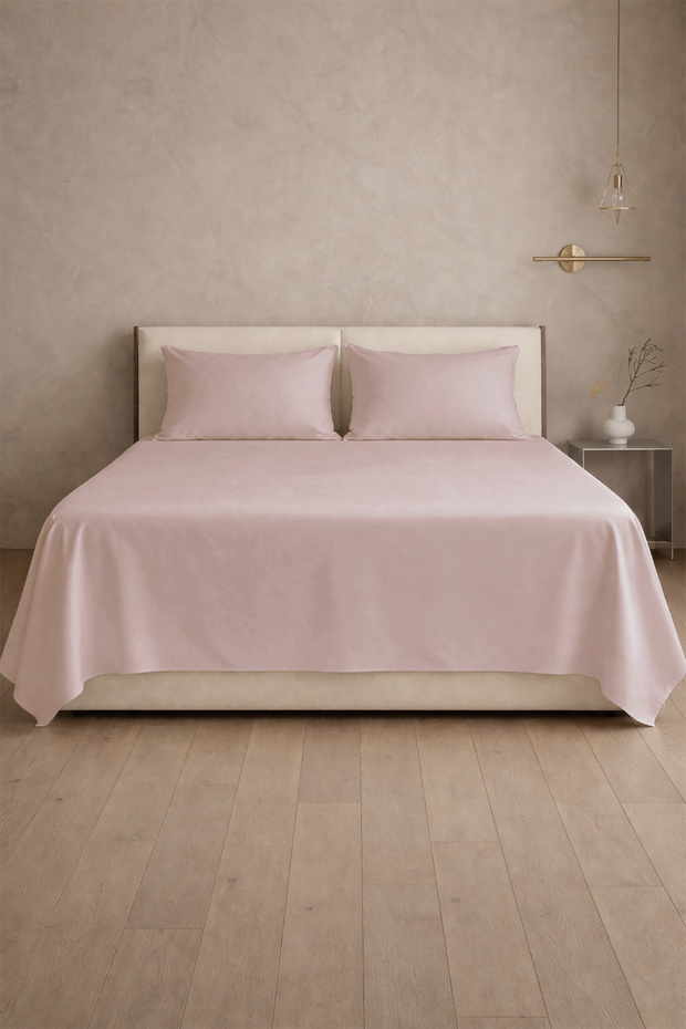 100% Cotton Satin 200 Tc (80 Thread) Flat Sheet Set Powder