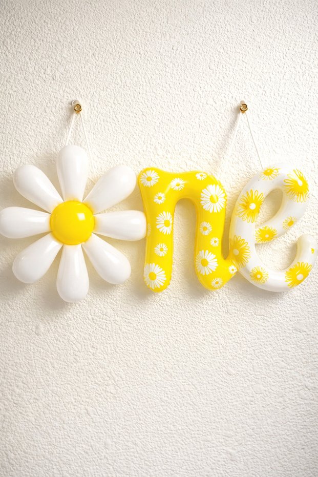 Papatya One Written Foil Balloon Set 117 cm Yellow White Birthday Party Decoration 1 Year Old Balloon
