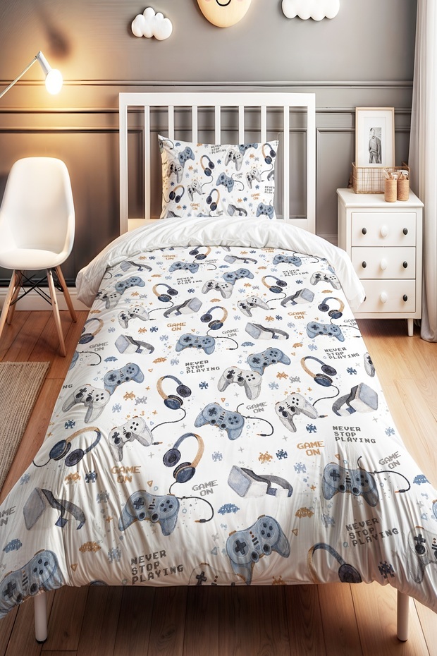 Virtual Game World Patterned Single Baby Kids Bedding Set