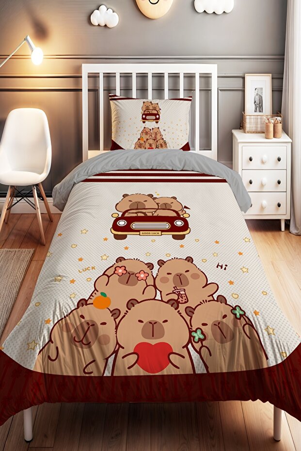 Cute Capybara Patterned Single Baby Kids Duvet Cover Set
