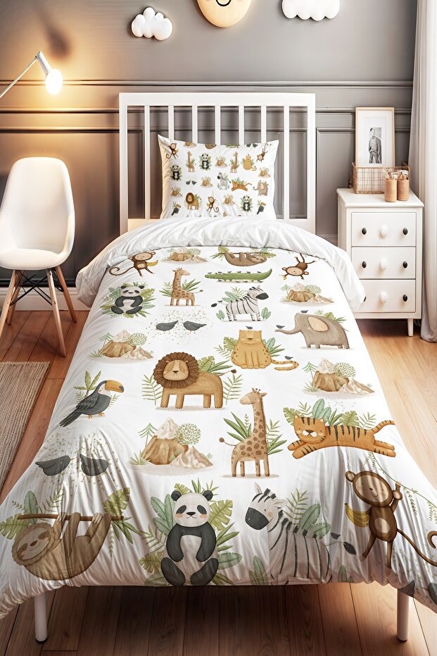 Cheerful Forest Patterned Single Baby Kids Bedding Set