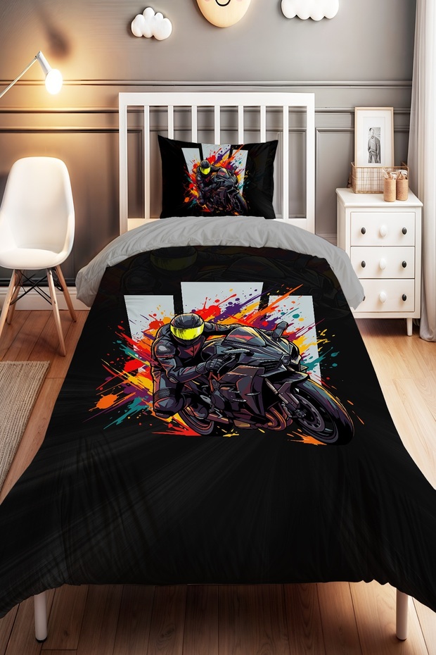 Adrenaline Biker Patterned Single Baby Kids Bedding Set