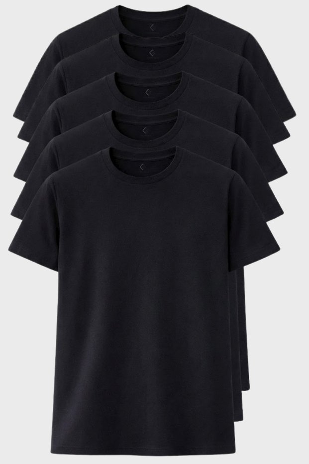 Men's 5-Piece T-Shirt Set 100% Cotton Basic Regular Fit Crew Neck Solid Color Casual T-Shirt