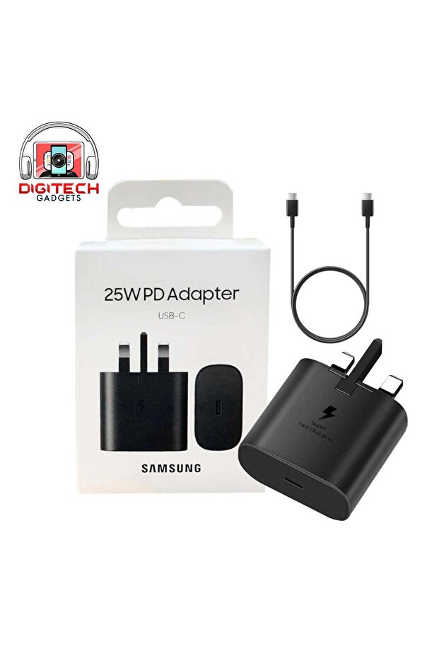 محول طاقة سامسونج 25 واط + كابل | طاقة USB-C | فائق السرعة | 3 دبابيس