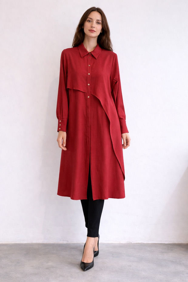 Asymmetrical Cut Linen Lyocell Tunic Ruby - 2