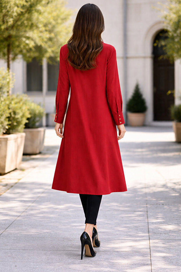 Asymmetrical Cut Linen Lyocell Tunic Ruby - 6