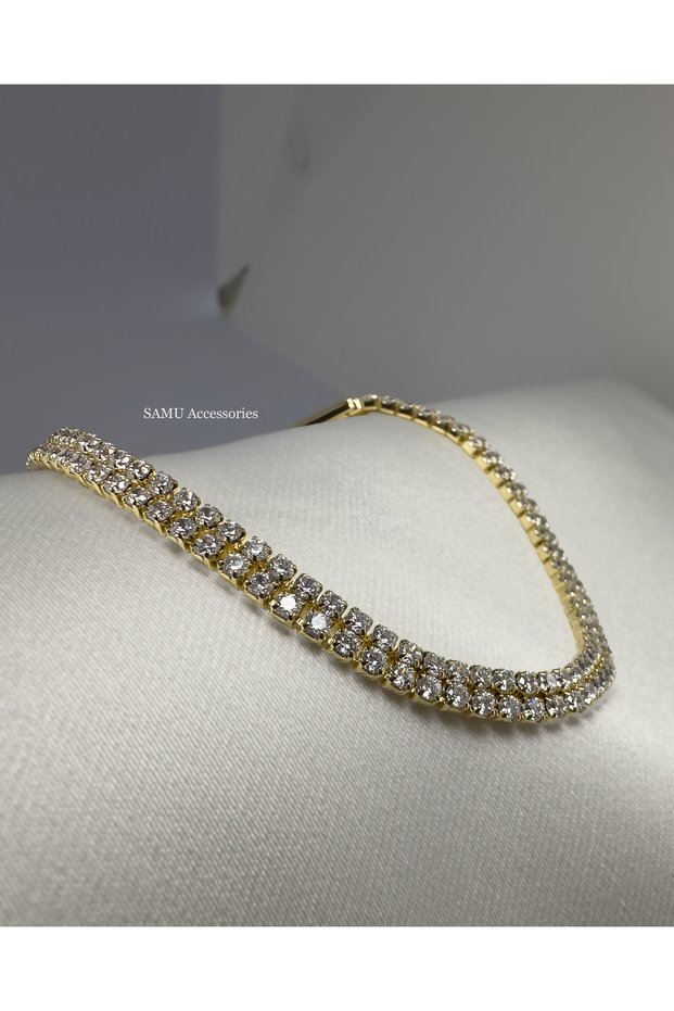 Two Row Waterway Steel Bracelet - Golden Double Row Tennis Bracelet