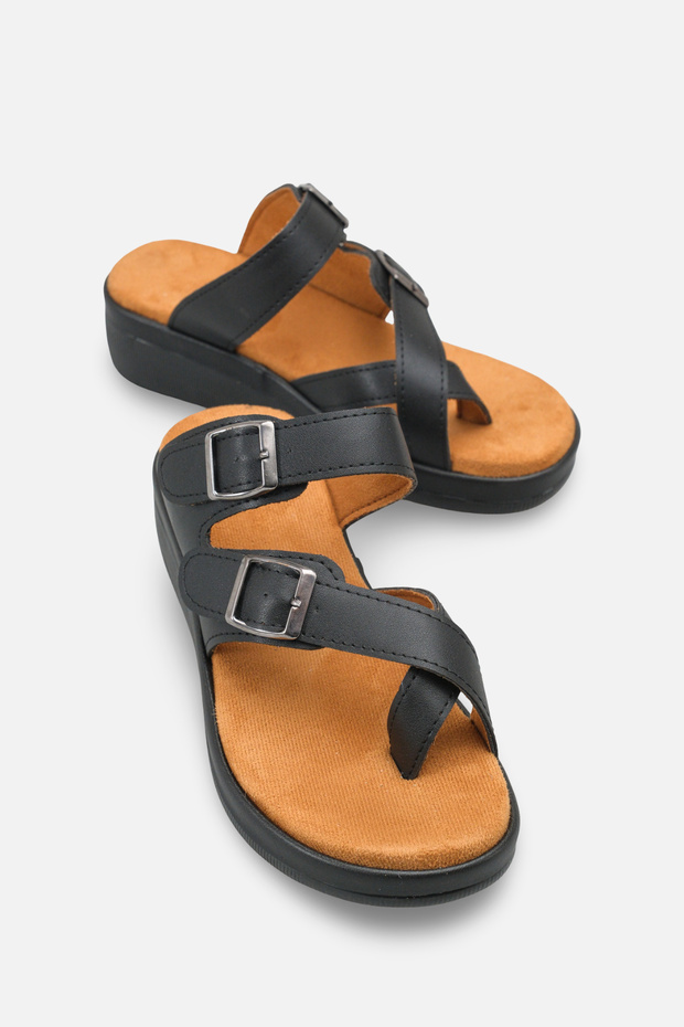 Women's Black Orthopedic Flip-Flops with Cross Straps, Soft Sole, Anatomical Comfortable Daily Slippers