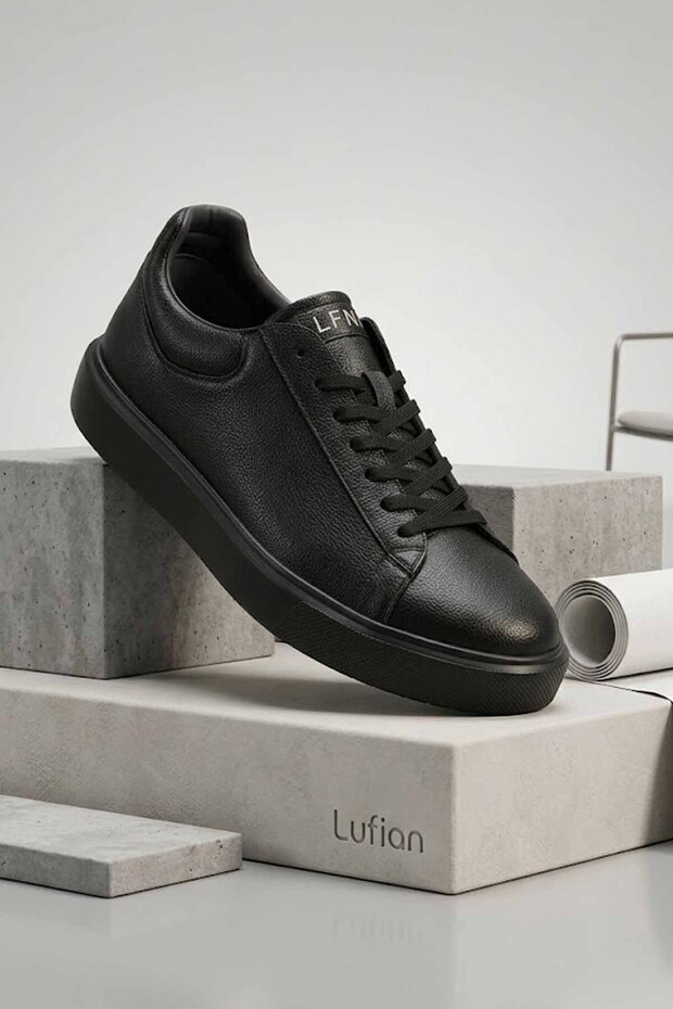 Lufian Erkek Siyah Hakiki Deri Sneaker – Zamansız Şıklık ve Premium Konfor
