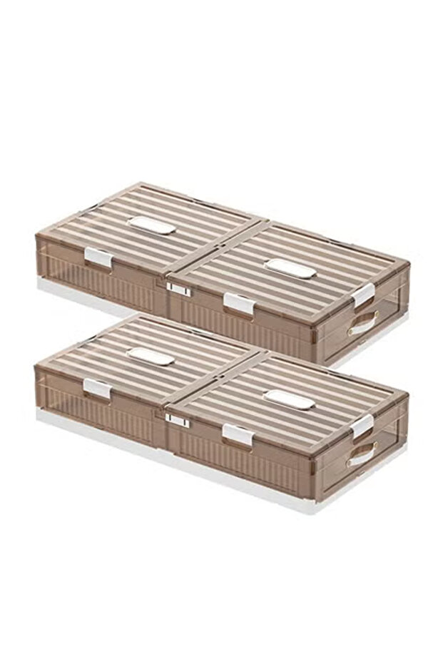 Set of 2 Space-Saving Drawer-Style Folding Under Bed Storage Box with Wheels 18cm