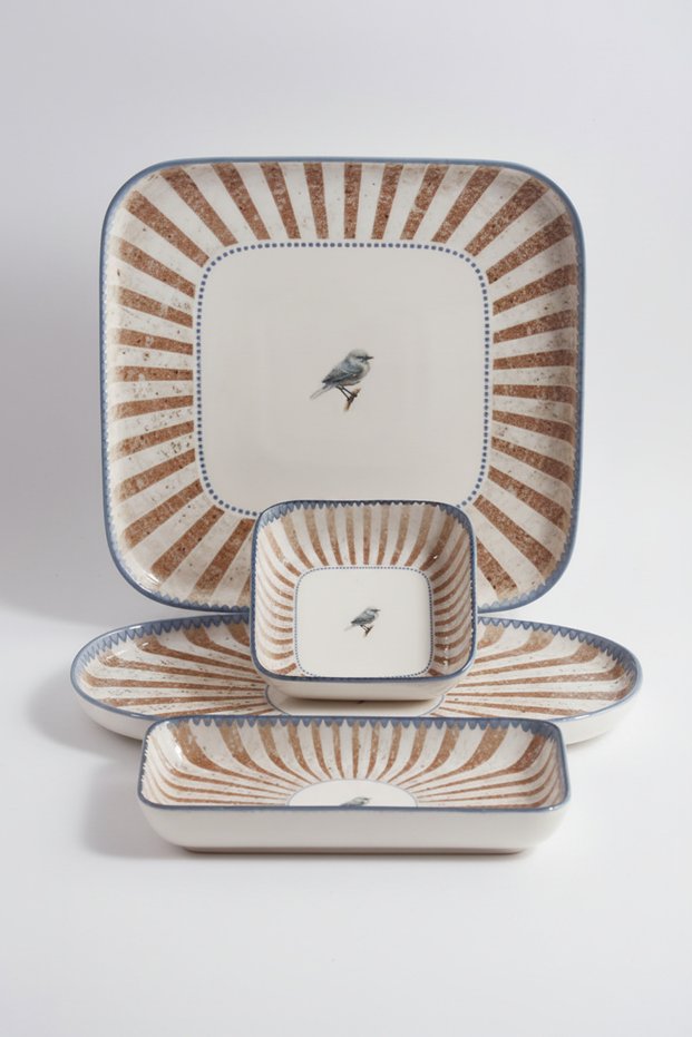 6-Person 14-Piece Verano Porcelain Breakfast Set Digital Sparrow Silk – Stylish Breakfast Set