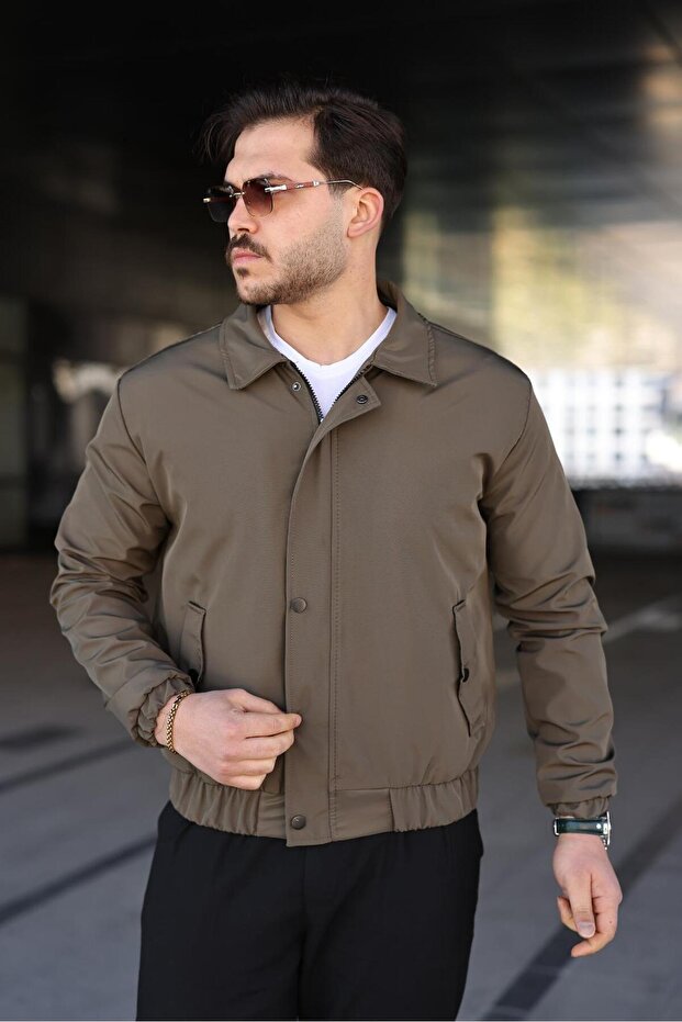Manmuxi Slim Fit Zippered and Snap-Protected Lined Water-Resistant Men's Seasonal Bomber Jacket