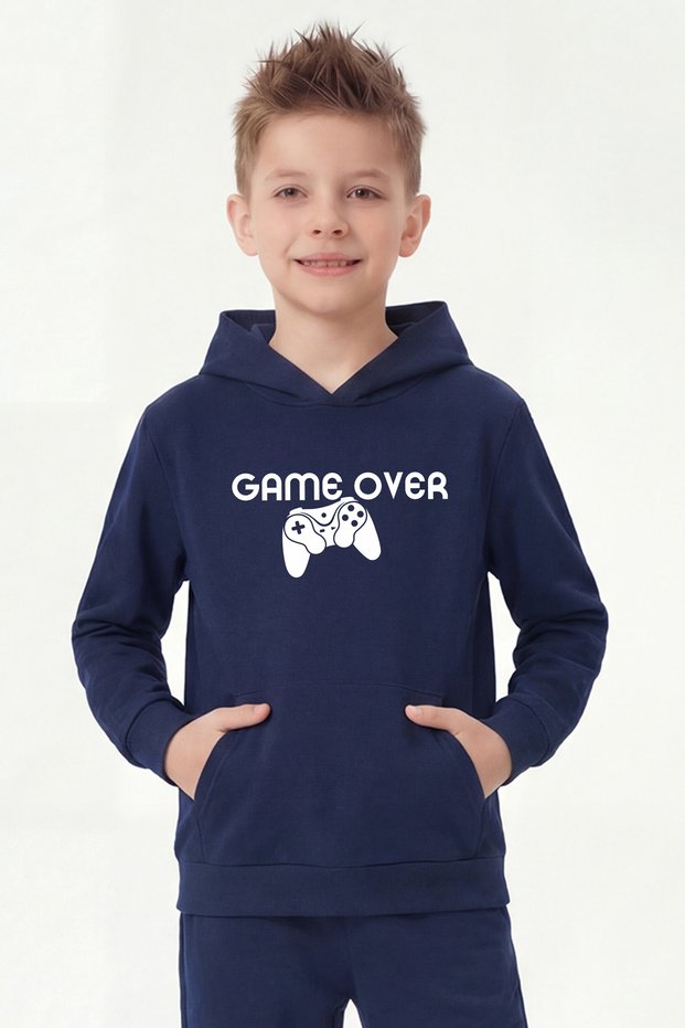 Hooded Kangaroo Pocket Sweatshirt for Boys with Print Detail