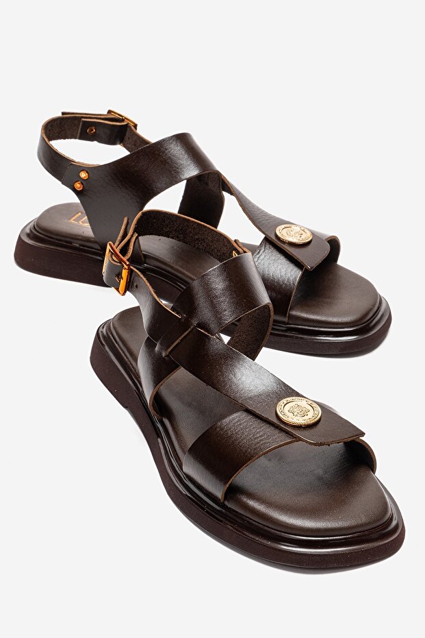Quella Brown Genuine Leather Buckle Women's Sandals