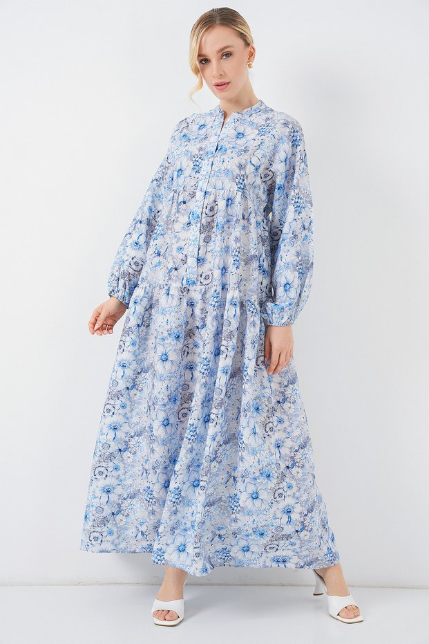 Women's Patterned Hijab Dress Blue 1153