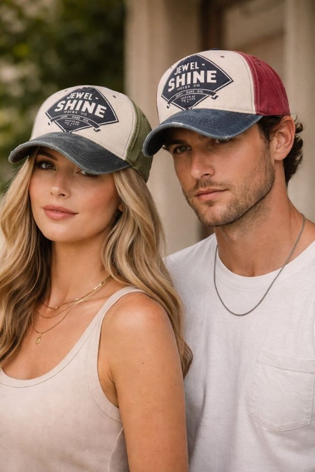Jewel Shine Model Distressed Washed Baseball Cap, Vintage Worn Look