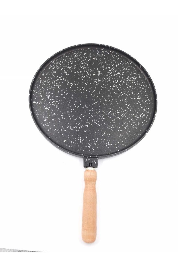 35 cm Double-Sided Pancake and Grill Pan. Non-Stick Surface, Wooden Handle, 3 mm Thickness