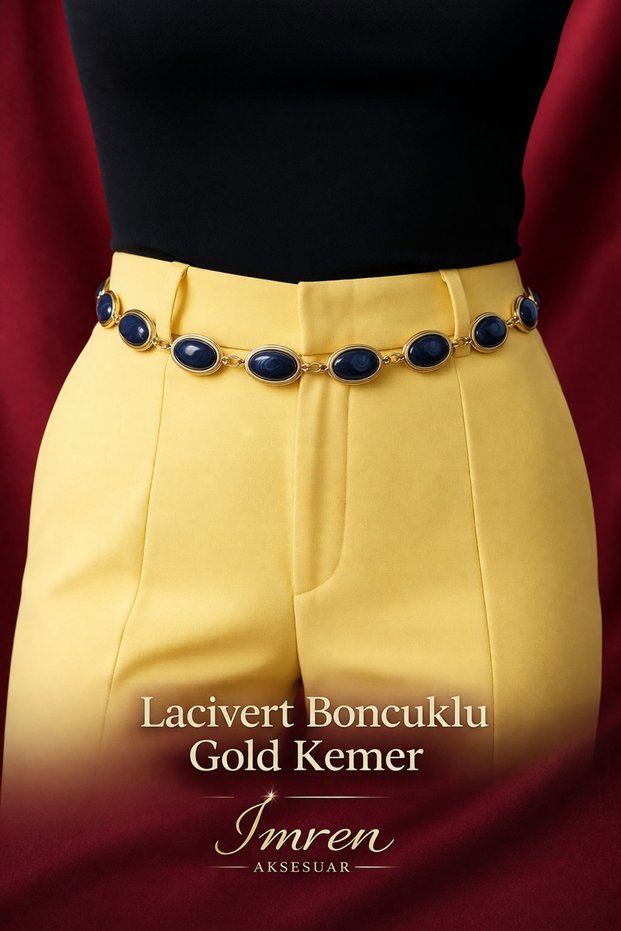Colorful Detailed Plastic Beaded Women's Waist Belt with Gold Plated Waist Chain Detail and Adjustable Belt