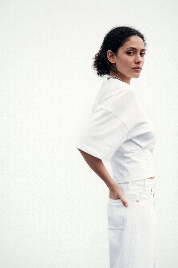 Waist-Tied Wide-Sleeved Cotton Blouse/T-Shirt/Top