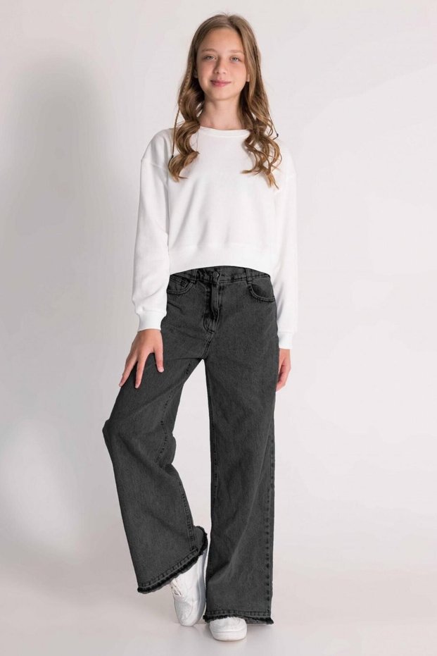 Girl's Denim Wide Leg Pants 9-14 Years 29855 Smoked