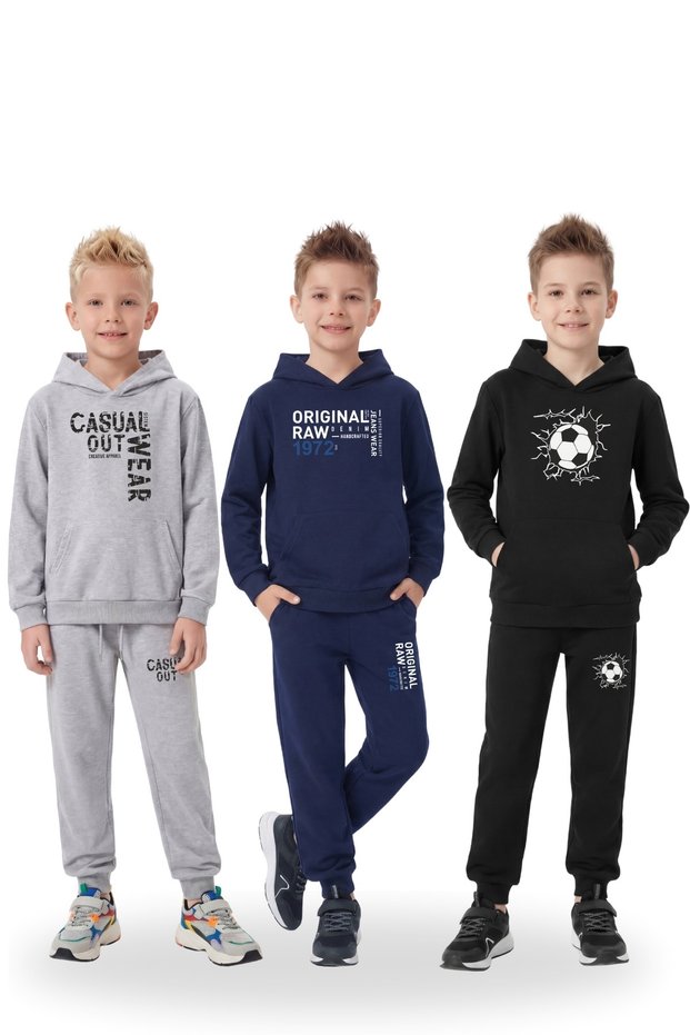 3-Piece Boys' Hooded Tracksuit Set 6 Pieces – Casual & Sporty