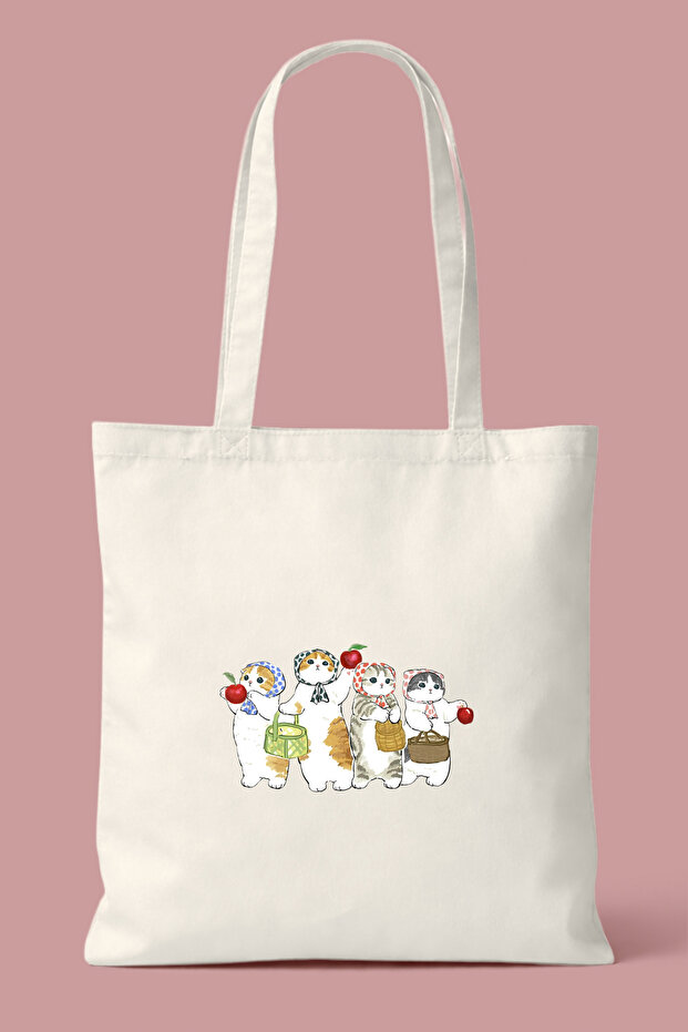 Cute Cats Eating Apples Printed Cloth Bag
