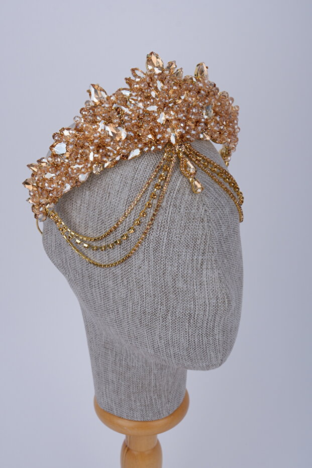 Crystal Frontlet Chain Crown Bridal Wedding Henna and Party Hair Accessory