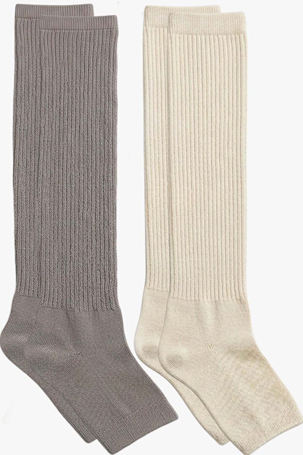 2 Pairs of Fingerless, Thin Ribbed, Above-Knee Cotton Blend Leggings