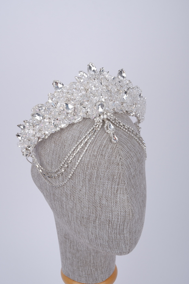 Crystal Frontlet Chain Crown Bridal Wedding Henna and Party Hair Accessory