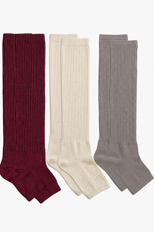 3 Pairs of Fingerless, Thin Ribbed, Above-Knee Cotton Blend Leggings