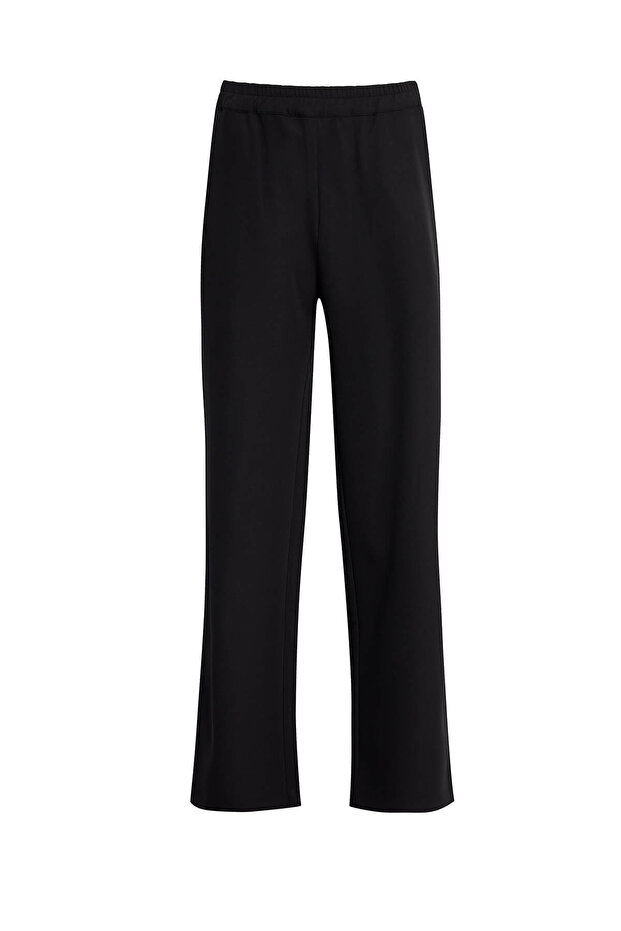 Black Elastic Waist High Waist Pajama Pants