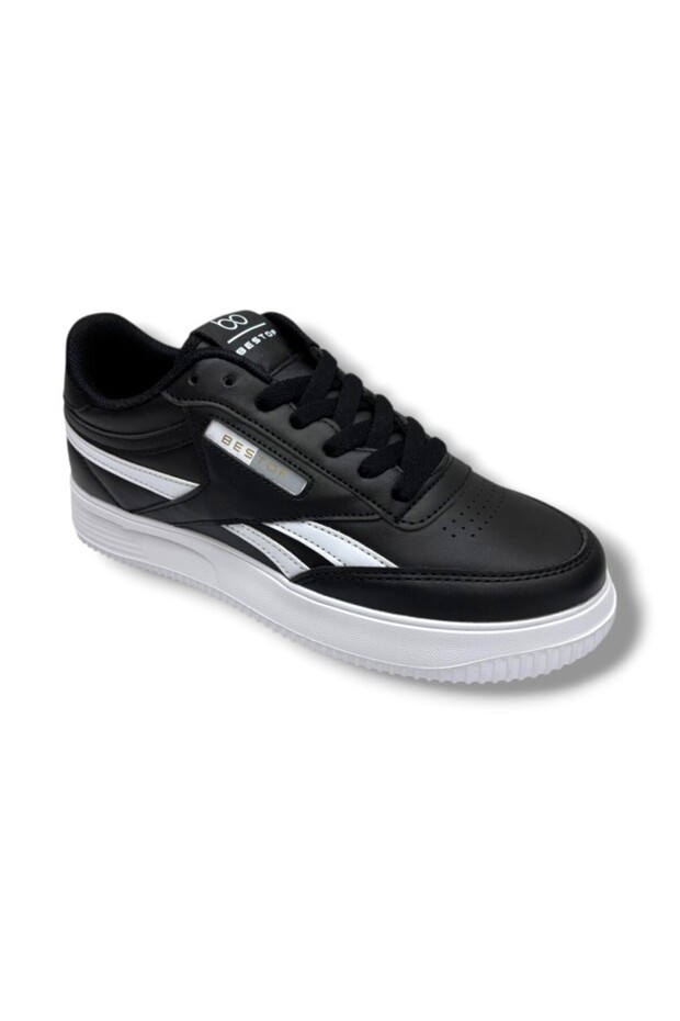 2014-26 Skin Leather Anatomical Lace-Up Sneaker Black White 36-40