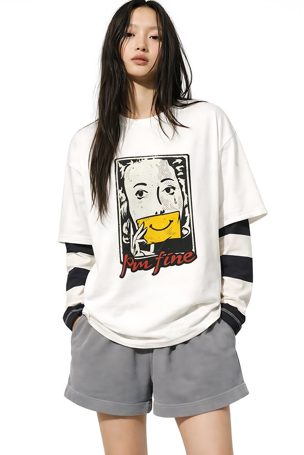 I’M Fine Printed Unisex Oversize T-Shirt – Cotton Crew Neck Trendy Streetwear Casual T-Shirt