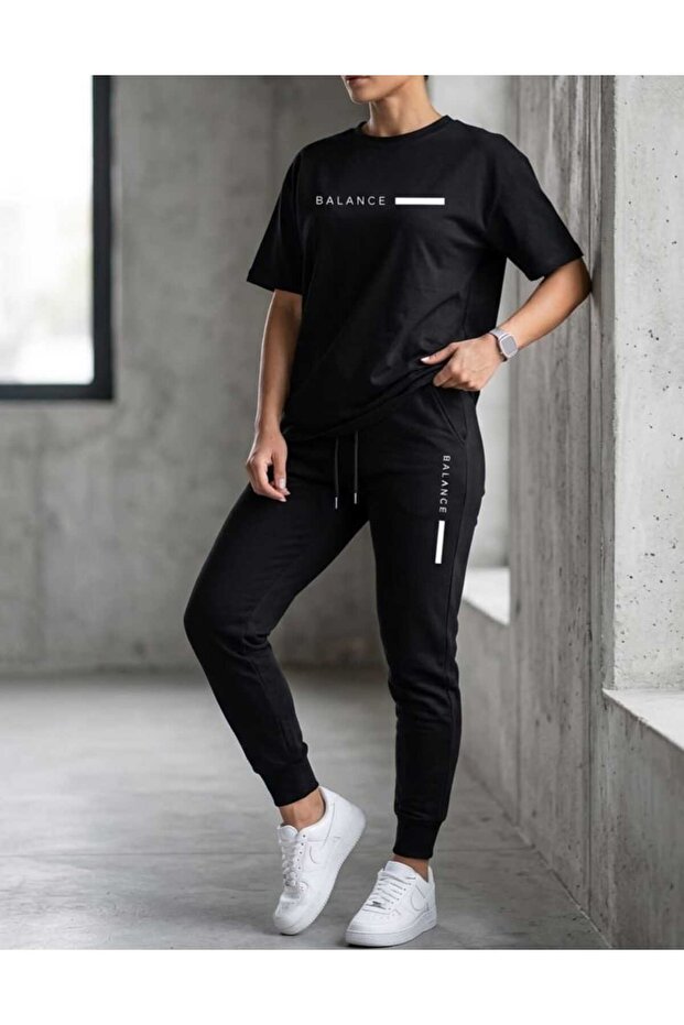 Sweatpants+T-Shirt Set Printed Oversize Black