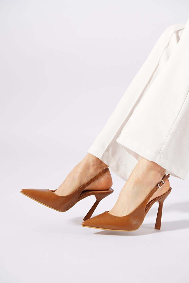 Letref women's open back flat heel shoes - tan