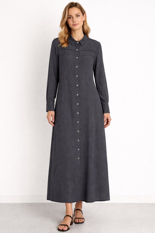 Silvery Striped Side Pocket Detailed 50% Silk %Kupra Full Length Dress